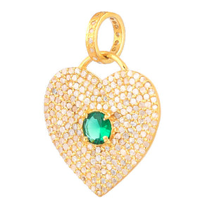 Pave Diamond & Emerald Love Heart Pendant, (DPM-1272)