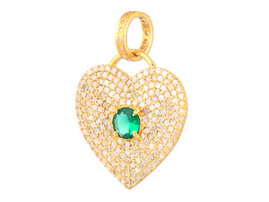Pave Diamond & Emerald Love Heart Pendant, (DPM-1272)
