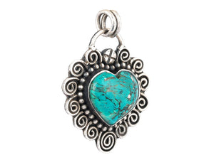 92.5 Sterling Silver Turquoise Love Heart Spiral artwork Pendant, (SP-5707)
