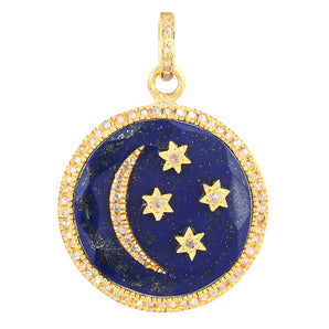 Pave Diamond & Lapis Celestial Moon Star Pendant, (DPM-1267)