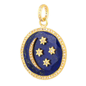 Pave Diamond & Lapis Celestial Moon Star Pendant, (DPM-1267)