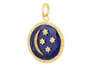 Pave Diamond & Lapis Celestial Moon Star Pendant, (DPM-1267)