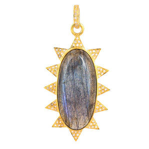 Pave Diamond & Labradorite Large Sun Pendant, (DPL-2549)