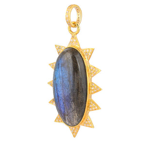 Pave Diamond & Labradorite Large Sun Pendant, (DPL-2549)