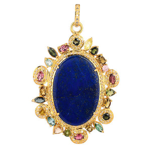 Pave Diamond & Lapis w/Multi Sapphire Large Pendant, (DPL-2550)