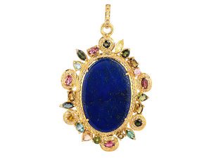 Pave Diamond & Lapis w/Multi Sapphire Large Pendant, (DPL-2550)
