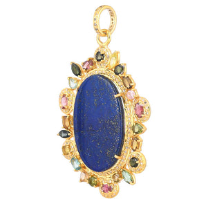 Pave Diamond & Lapis w/Multi Sapphire Large Pendant, (DPL-2550)