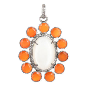 Pave Diamond & Moonstone w/ Carnelian Flower Pendant, (DPL-2547)