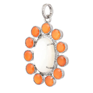 Pave Diamond & Moonstone w/ Carnelian Flower Pendant, (DPL-2547)