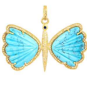 Pave Diamond & Turquoise Large Dragonfly Pendant, (DPL-2552)