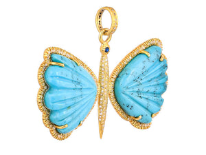 Pave Diamond & Turquoise Large Dragonfly Pendant, (DPL-2552)