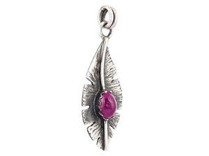 92.5 Sterling Silver Ruby Handcrafted Leaf Pendant, (AF-558)