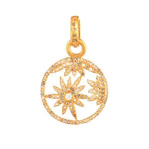 Pave Diamond  Circle Starburst Medallion Pendant, (DPM-1235)