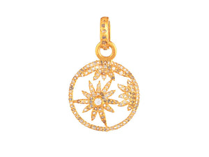 Pave Diamond  Circle Starburst Medallion Pendant, (DPM-1235)