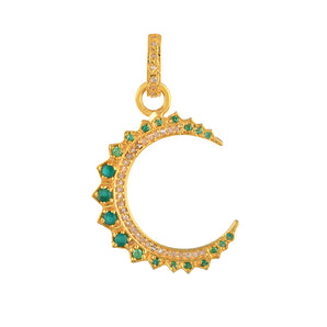 Pave Diamond & Emerald Crescent Moon Pendant, (DPM-1243)