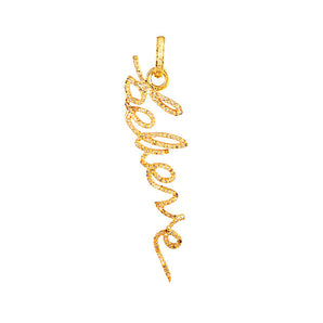 Pave Diamond Large "BELIEVE" script Pendant, (DPL-2516)