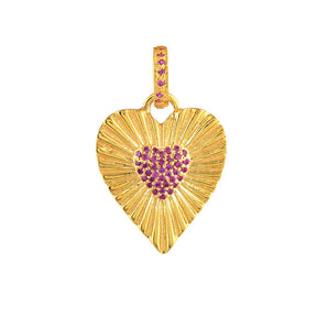 Pave Diamond Large Fluted Ruby Heart Pendant, (DPL-2513)