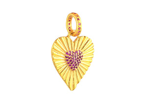Pave Diamond Large Fluted Ruby Heart Pendant, (DPL-2513)