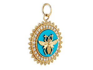 14K Solid Gold Pave Diamond & Turquoise Bee Pendant, (14K-DP-019)