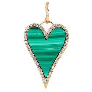 14K Solid Gold Pave Diamond & Malachite Love Heart Pendant, (14K-DP-013)