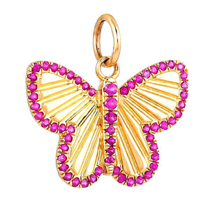 14K Solid Gold Pave Diamond & Ruby Butterfly Pendant, (14K-DP-025)