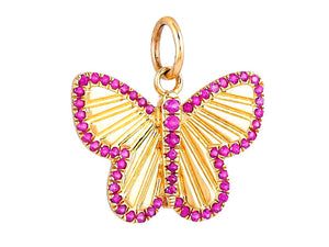 14K Solid Gold Pave Diamond & Ruby Butterfly Pendant, (14K-DP-025)