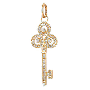 14K Solid Gold Pave Diamond Key Pendant, (14K-DP-015)