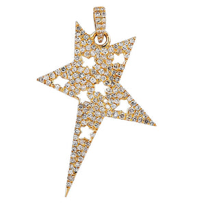 14K Solid Gold Pave Diamond Star W/Pendant, (14K-DP-014)