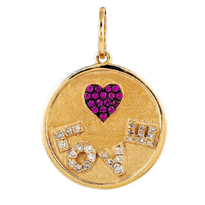 14K Solid Gold Pave Diamond Love Heart Pendant, (14K-DP-026)