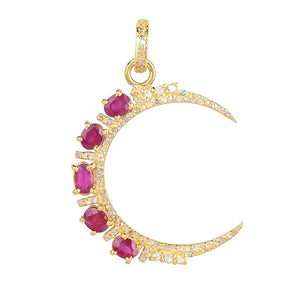 Pave Diamond & Ruby Crescent Moon Pendant, (DPM-1266)