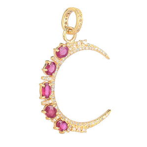 Pave Diamond & Ruby Crescent Moon Pendant, (DPM-1266)