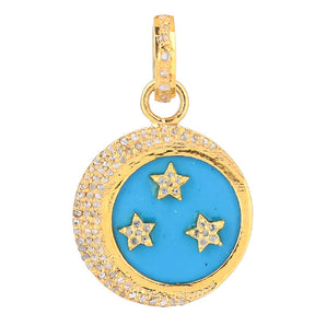 Pave Diamond & Turquoise Calestial Moon Star Pendant, (DPS-204)