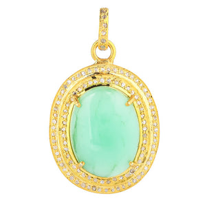 Pave Diamond & Chrysoprase Pendant, (DPM-1265)