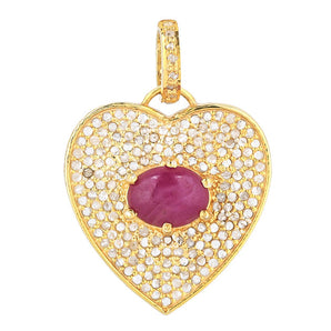 Pave Diamond & Ruby Love Heart Pendant, (DPM-1261)