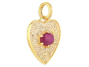 Pave Diamond & Ruby Love Heart Pendant, (DPM-1261)