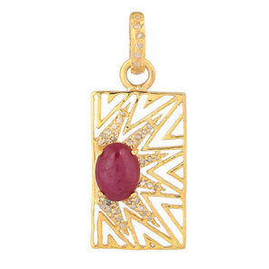 Pave Diamond & Ruby Rectangular Crown Pendant, (DPM-1264)