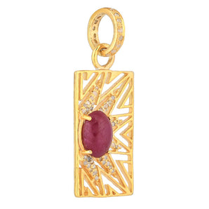 Pave Diamond & Ruby Rectangular Crown Pendant, (DPM-1264)