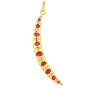 Pave Diamond & Natural Ruby Celestial Moon Pendant, (DPL-2535)