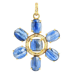 Pave Diamond & Blue Kyanite Flower Pendant, (DPL-2541)