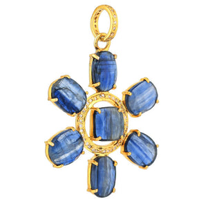 Pave Diamond & Blue Kyanite Flower Pendant, (DPL-2541)