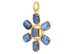 Pave Diamond & Blue Kyanite Flower Pendant, (DPL-2541)