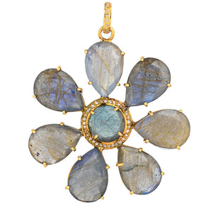 Pave Diamond & Labradorite Large Flower Pendant, (DPL-2545)