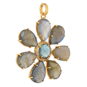 Pave Diamond & Labradorite Large Flower Pendant, (DPL-2545)