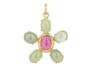 Pave Diamond & Multi Sapphire Daisy Flower Pendant, (DPL-2539)