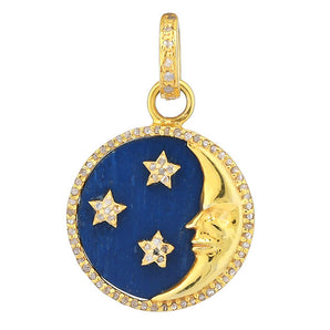 Pave Diamond & Lapis Crescent Moon Star Pendant, (DPS-203)