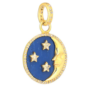 Pave Diamond & Lapis Crescent Moon Star Pendant, (DPS-203)