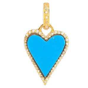 Pave Diamond Turquoise Love Heart Pendant, (DPS-201)