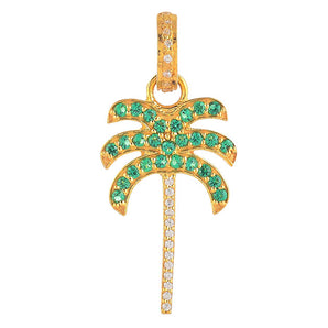 Pave Diamond & Emerald Palm Tree Pendant, (DPM-1249)