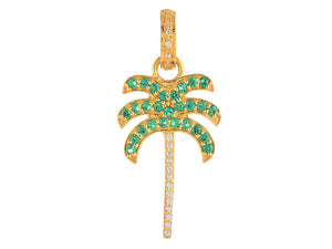 Pave Diamond & Emerald Palm Tree Pendant, (DPM-1249)