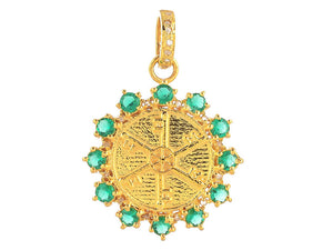 Pave Diamond & Emerald Key Medallion Pendant, (DPL-2529)